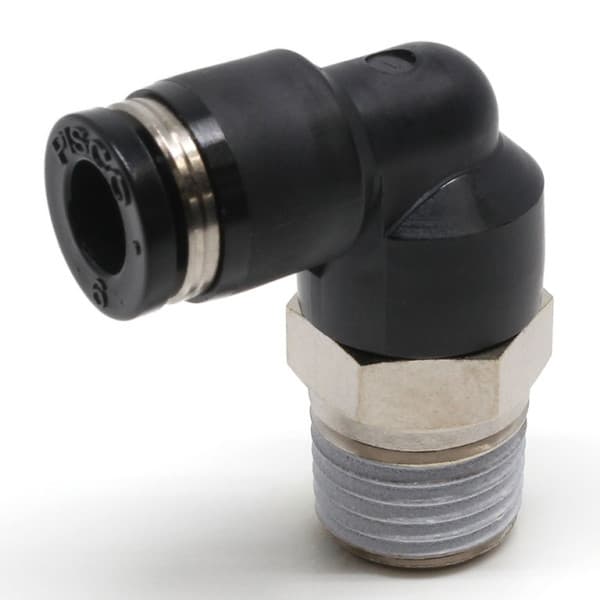 Đầu Nối Nhanh Khí Nén Cong 90° Phi 6mm Ren Ngoài R1/4 Pisco PL6-02