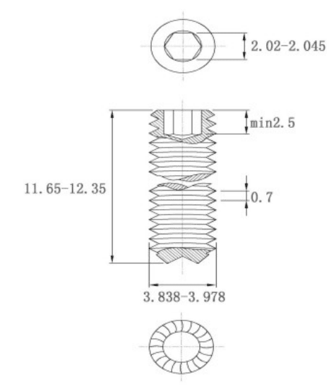 Bản vẽ kỹ thuật Vít Trí Đuôi Lõm Có Khía Thép Đen 12.9 DIN916K M4x12