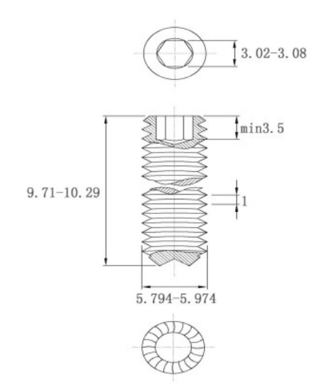 Bản vẽ kỹ thuật Vít Trí Đuôi Lõm Có Khía Thép Đen 12.9 DIN916K M6x10