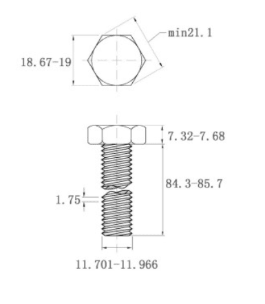 Bản vẽ kỹ thuật Bulong Thép Đen 8.8 DIN933 M12x85