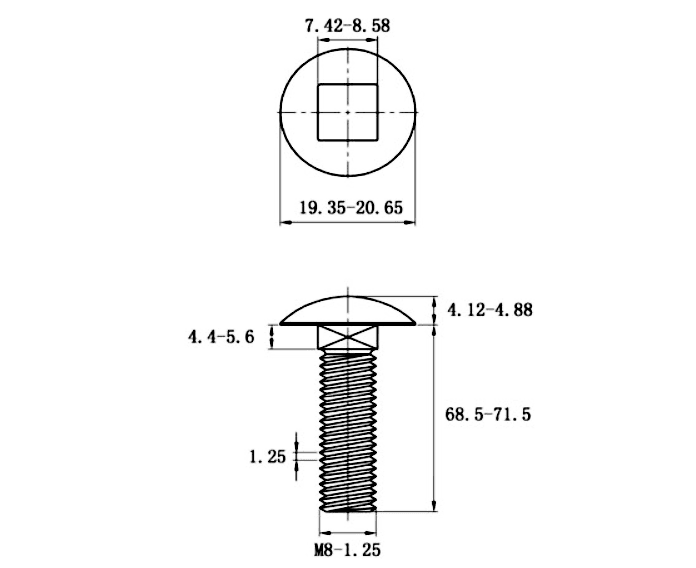 Bản vẽ kỹ thuật Bulong Cổ Vuông Inox 304 DIN603 M8x70