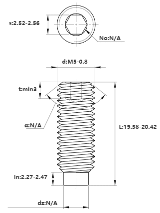 Bản vẽ kỹ thuật Vít Trí Đuôi Trụ Thép Đen 10.9 DIN915 M5x20