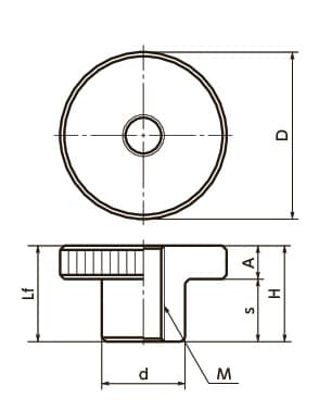 Bản vẽ kỹ thuật Núm Vặn Tròn Khía Inox Ren Trong OD20 M5 NBK Dòng KNFS