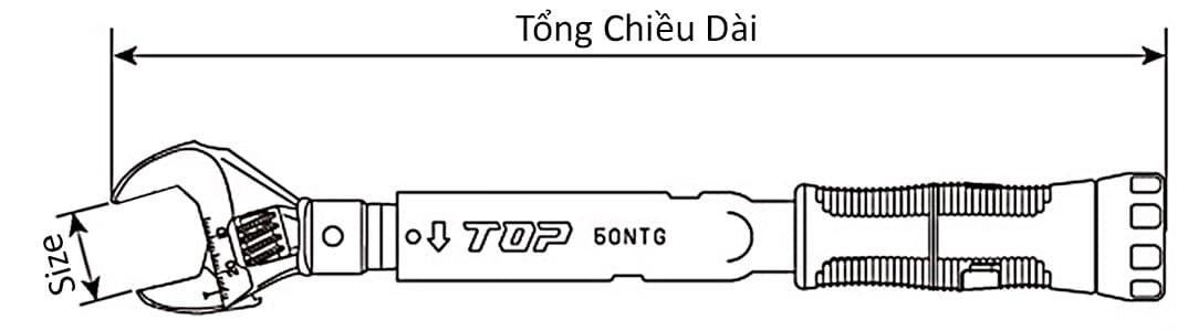 Bản vẽ kỹ thuật Cờ Lê Lực Đầu Vặn Kiểu Mỏ Lết 15 mm Top Kogyo HY-100NTG