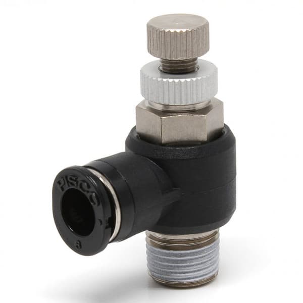 Van Tiết Lưu Khí Nén Cong 90° OD 6mm Ren Ngoài R1/8 Pisco JSC6-01A