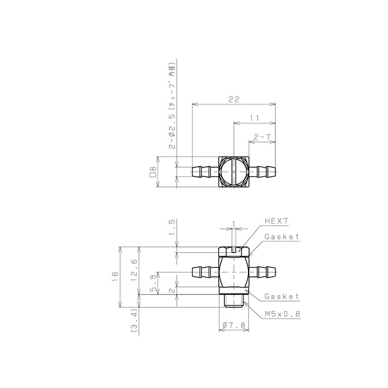 Bản vẽ kỹ thuật Đầu Ngạnh Nối Ống Dạng Chữ T Đầu Lục Giác Ren Ngoài Pisco LB-0425-M5