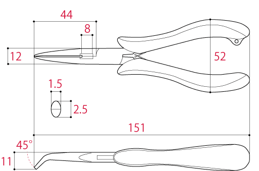 Bản vẽ kỹ thuật Kìm Mũi Cong 151mm Tsunoda TM-05
