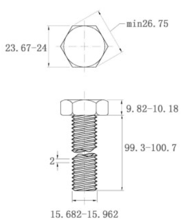 Bản vẽ kỹ thuật Bulong Inox 316 DIN933 M16x100