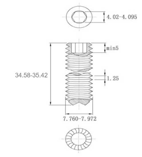 Bản vẽ kỹ thuật Vít Trí Đuôi Lõm Có Khía Thép Đen 12.9 DIN916K M8x35
