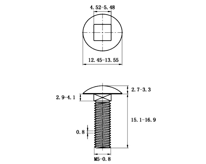 Bản vẽ kỹ thuật Bulong Cổ Vuông Thép Mạ Kẽm 4.8 DIN603 M5x16