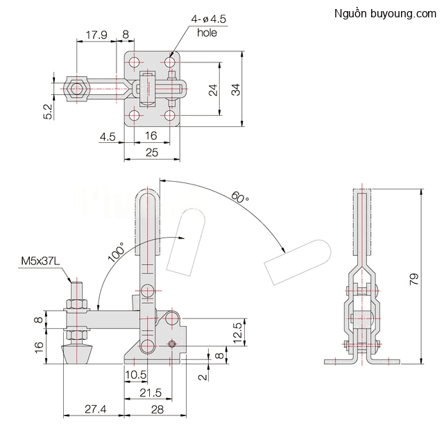 Bản vẽ kỹ thuật Kẹp Định Vị Thép Mạ Kẽm (45KG) Buyoung 005-11F