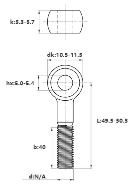 Bản vẽ kỹ thuật Bulong Mắt Inox 304 M6x50 (Lửng)