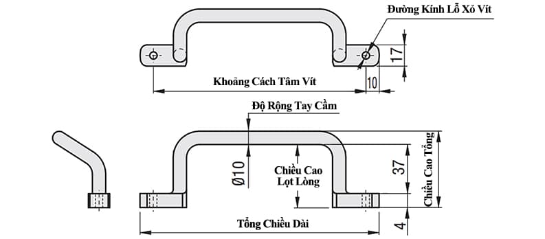 Bản vẽ kỹ thuật Tay Nắm Cửa Chữ U Dạng Offset Inox 304 Đánh Bóng Phi 10 mm x L 110 mm (UHFNSS110)