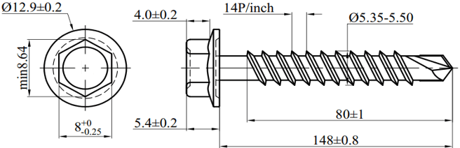 Bản vẽ kỹ thuật Vít Tôn Đầu Lục Giác MS-PRO 4.8x150mm (200 Cái)