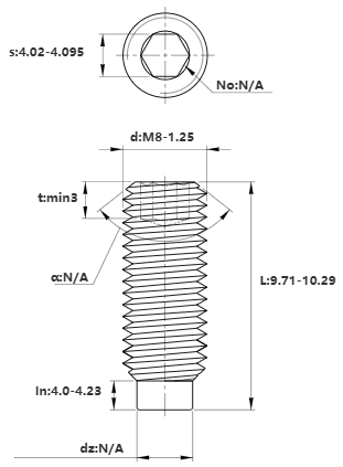 Bản vẽ kỹ thuật Vít Trí Đuôi Trụ Thép Đen 10.9 DIN915 M8x10