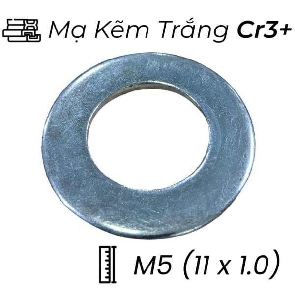 Lông Đền Phẳng Thép Mạ Kẽm Trắng Cr3+ M5 (11x1.0)