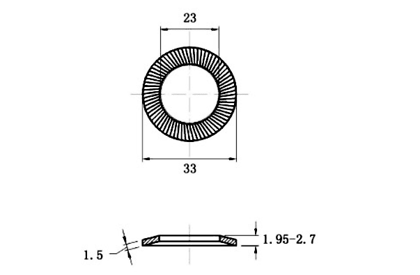 Bản vẽ kỹ thuật Lông Đền Răng Inox 304 DIN9250 M22