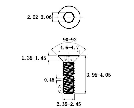 Bản vẽ kỹ thuật Lục Giác Chìm Col Thép Đen 10.9 DIN7991 M2.5x4