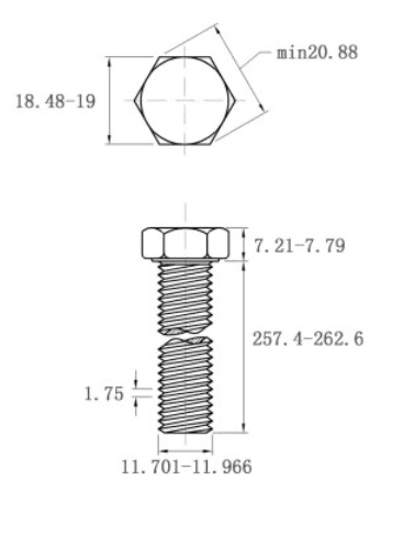 Bản vẽ kỹ thuật Bulong Inox 316 DIN933 M12x260