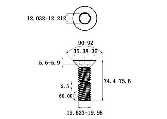 Bản vẽ kỹ thuật Lục Giác Chìm Col Thép Đen 10.9 DIN7991 M20x75