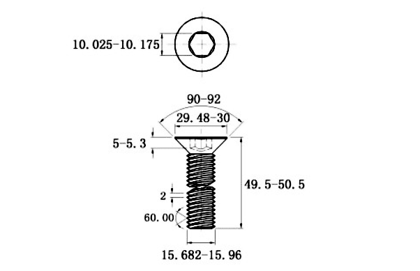 Bản vẽ kỹ thuật Lục Giác Chìm Col Thép Đen 10.9 DIN7991 M12x50