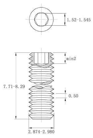 Bản vẽ kỹ thuật Vít Trí Đuôi Bằng Thép Mạ Kẽm 10.9 DIN913 M3x8