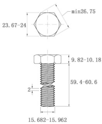 Bản vẽ kỹ thuật Bulong Mạ Kẽm 10.9 DIN933 M16x60