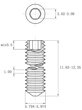 Bản vẽ kỹ thuật Vít Trí Đuôi Nhọn Inox 304 DIN914 M6x12