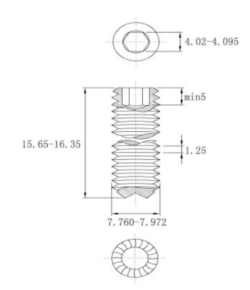 Bản vẽ kỹ thuật Vít Trí Đuôi Lõm Có Khía Thép Đen 12.9 DIN916K M8x16