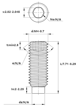 Bản vẽ kỹ thuật Vít Trí Đuôi Trụ Thép Đen 10.9 DIN915 M4x8