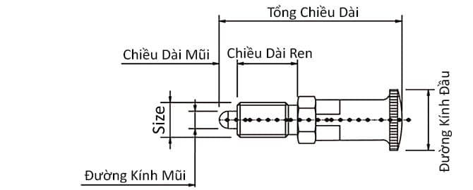 Bản vẽ kỹ thuật Vít Nhún Định Vị Inox 303 Ren Tinh Dạng Cầu Loại Vị Trí Nghỉ M10LPXYAT10L