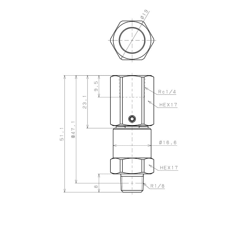 Bản vẽ kỹ thuật Nối Ren Trong Ngoài Thân Lục Giác Có Khớp Xoay Tốc Độ Cao Pisco RHF01-02