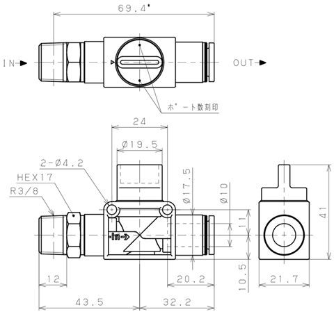 Bản vẽ kỹ thuật Van Tay Khí Nén Pisco HV03-10