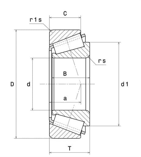 Bản vẽ kỹ thuật Vòng Bi Đũa Côn 1 Dãy 17x47x15.25 mm NTN 4T-30303