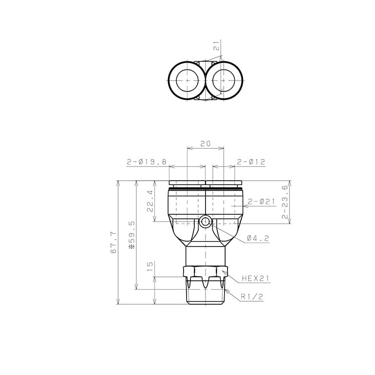 Bản vẽ kỹ thuật Đầu Nối Nhanh Khí Nén Dạng Chữ Y Ren Ngoài Pisco PX12-04SUS