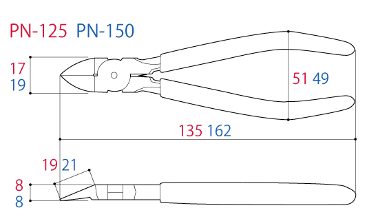 Bản vẽ kỹ thuật Kìm Cắt Nhựa Có Nút Điều Chỉnh TSUNODA PNC-150F