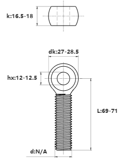 Bản vẽ kỹ thuật Bulong Mắt Inox 304 M16x70 (Suốt)