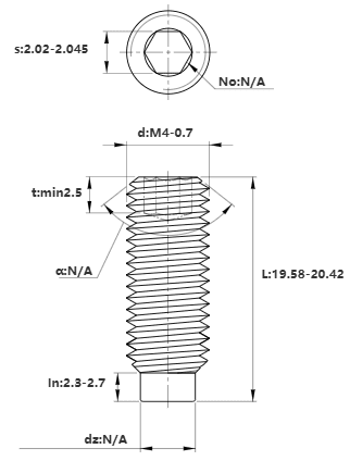 Bản vẽ kỹ thuật Vít Trí Đuôi Trụ Thép Đen 10.9 DIN915 M4x20