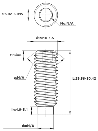 Bản vẽ kỹ thuật Vít Trí Đuôi Trụ Thép Đen 10.9 DIN915 M10x30