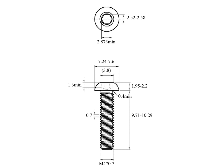 Bản vẽ kỹ thuật Lục Giác Chìm Mo Inox 304 ISO7380 M4x10