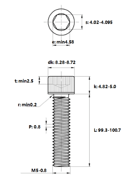 Bản vẽ kỹ thuật Lục Giác Chìm Đầu Trụ Thép Đen 12.9 DIN912 M5x100
