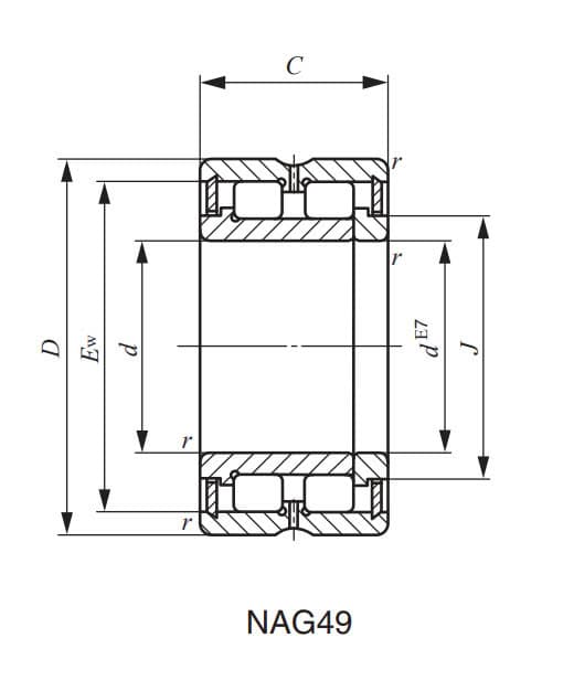 Bản vẽ kỹ thuật Vòng Bi Kim 15x28 mm IKO NAG4902