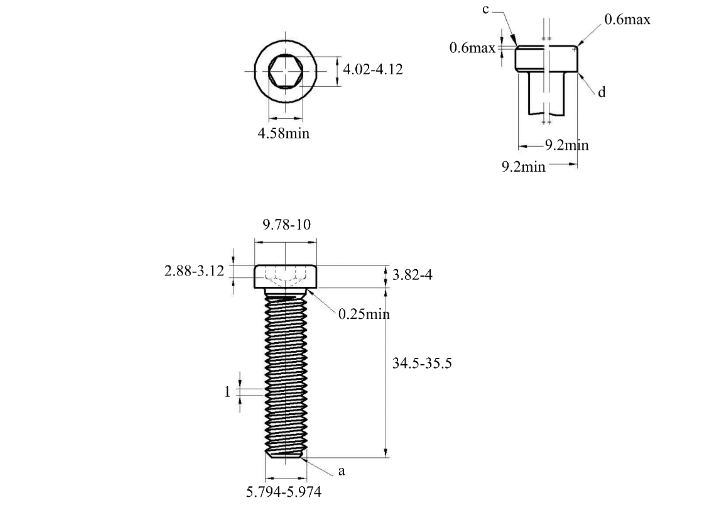 Bản vẽ kỹ thuật Lục Giác Trụ Đầu Thấp Inox 304 DIN7984 M6x35
