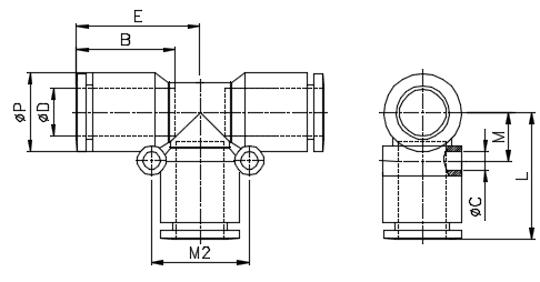 Bản vẽ kỹ thuật Đầu Nối Nhanh Khí Nén Chữ T Ø10mm CDC MPUT 10-W (Màu Trắng)