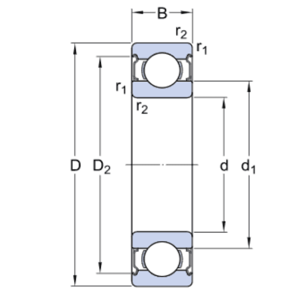 Bản vẽ kỹ thuật Vòng Bi SKF 6004-2Z/VA201