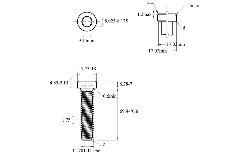 Bản vẽ kỹ thuật Lục Giác Trụ Đầu Thấp Inox 304 DIN7984 M12x70