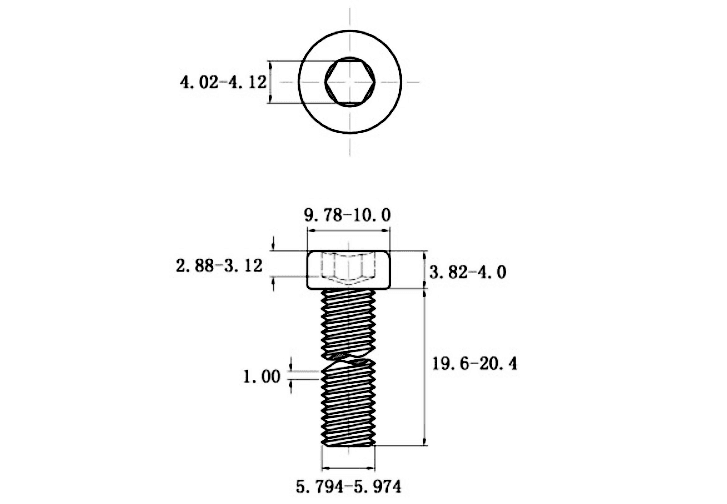 Bản vẽ kỹ thuật Lục Giác Trụ Đầu Thấp Inox 304 DIN7984 M6x20
