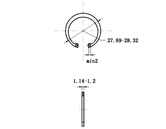 Bản vẽ kỹ thuật Phe Gài Lỗ Thép 65Mn DIN472 D26x1.2 (10Cái/Bịch)