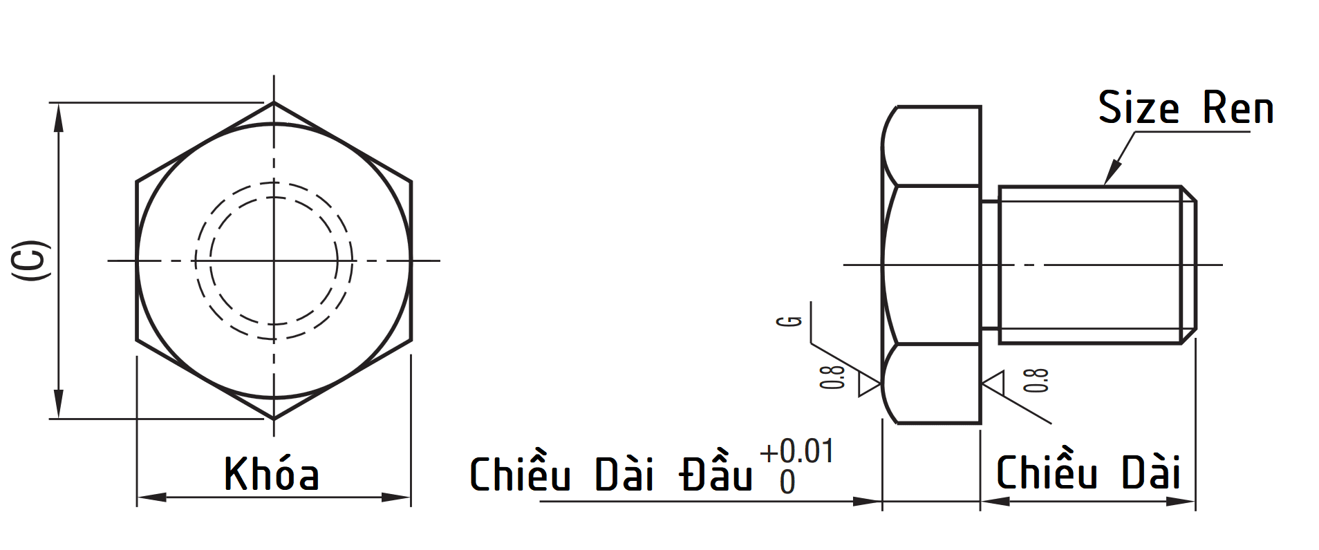 Bản vẽ kỹ thuật Stop Pin - Screw Flat Type - Coarse STEHN13