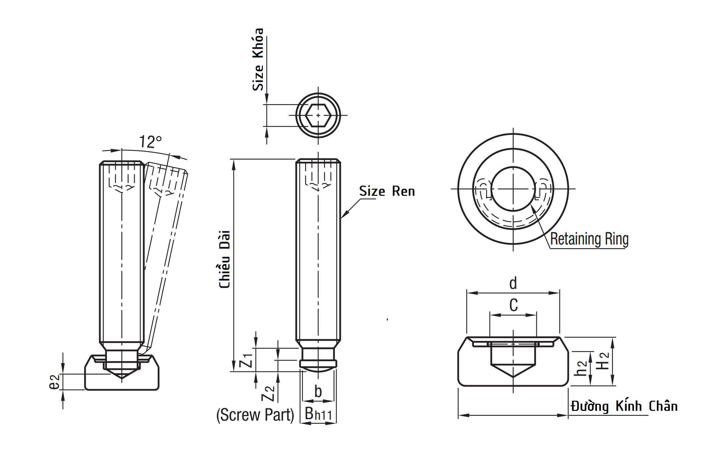 Bản vẽ kỹ thuật Grub Screw Sets Thrust Point Wide-Angle M12x70 SGTP12-70